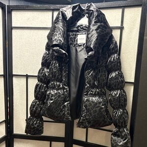 Bebe Charcoal Leopard Puffer Jacket